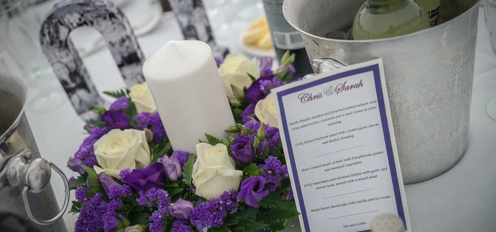 A menu at Chris and Sarah's wedding 