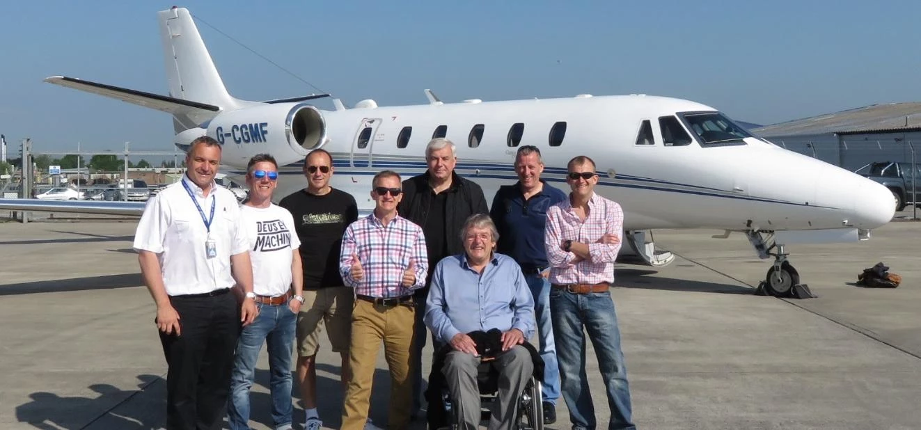 Members of the Naljets team at the Isle of Man TT races with motorcycle legend Tony Jefferies and ex