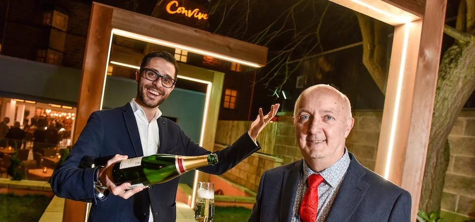 Restaurant manager Gio Conti with Martin Hicks, MD of Weetwood Hall and the new £2m new Mediterranea