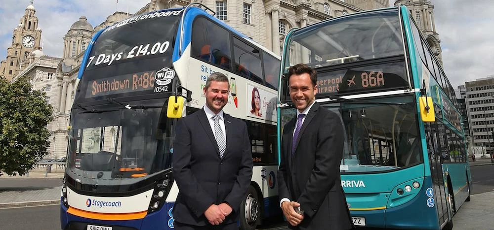 Stagecoach's Rob Jones (left) with Richard Hoare, the general manager Arriva's Speke garage