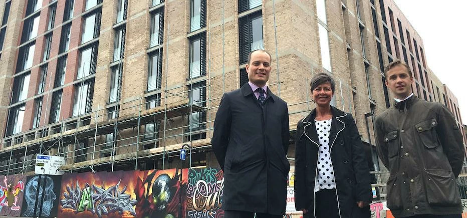 Guy Cook, Andrea Marsden and Rob Darrington at the Gatecrasher Apartments site.