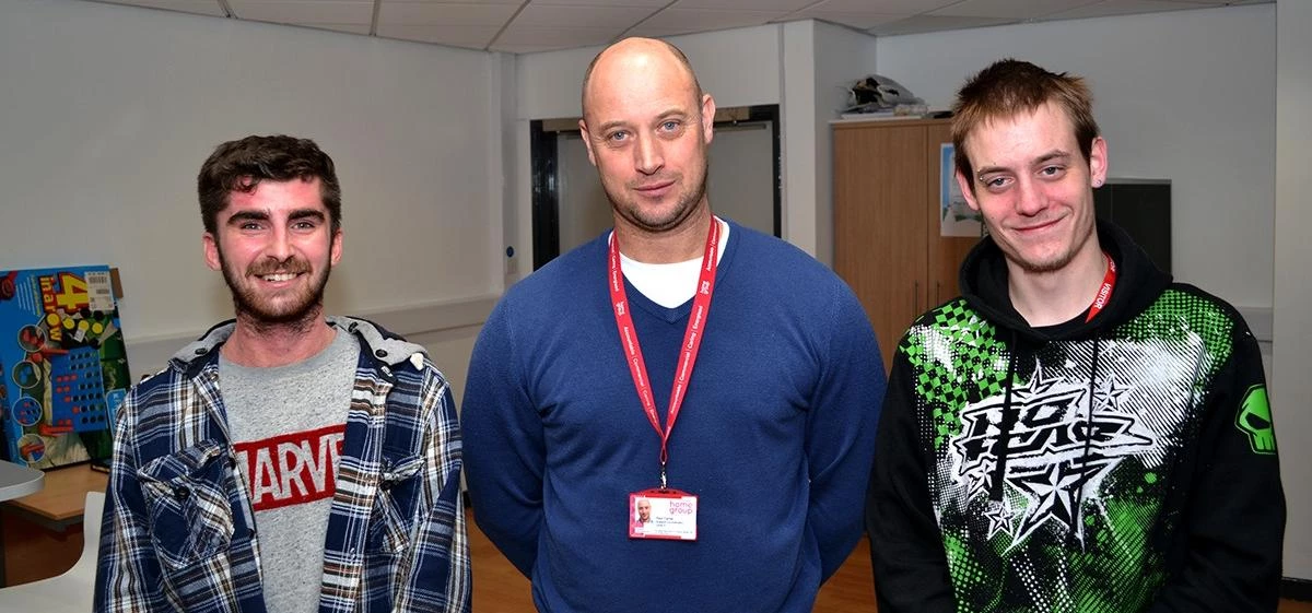 Ryan Green, support worker Paul Carter and Adam Waters