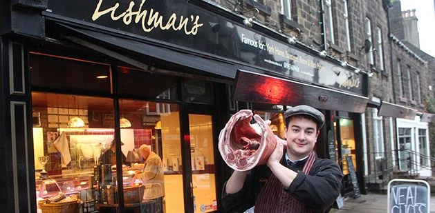 Conor Chappell outside Lishman's Butchers