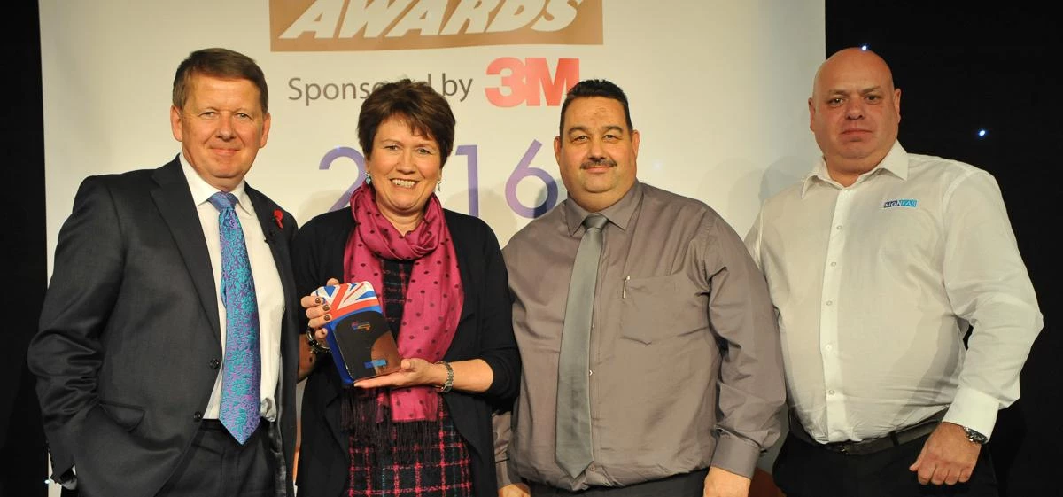 L-R: Awards host, Bill Turnbull, isGroup Managing Director, Jane Whitehouse, isGroup Sales Director,