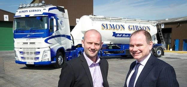  Simon Gibson (left) of Simon Gibson Transport, with Jonathan Simms, partner at Clarion. 