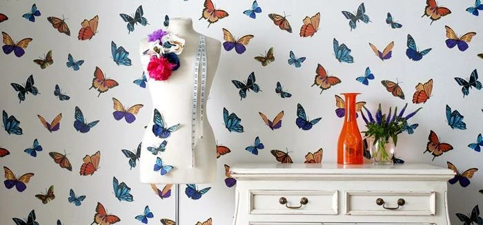 Flutterby White Glitter Wallpaper by Graham & Brown