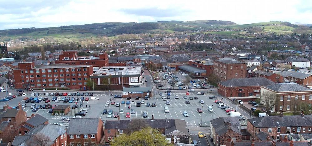 An aerial view of the car park