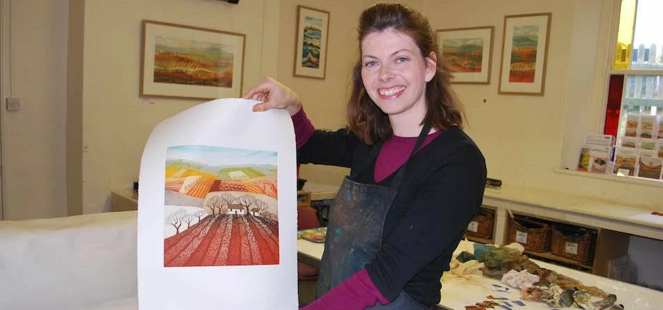 Printmaker Rebecca Vincent in her studio