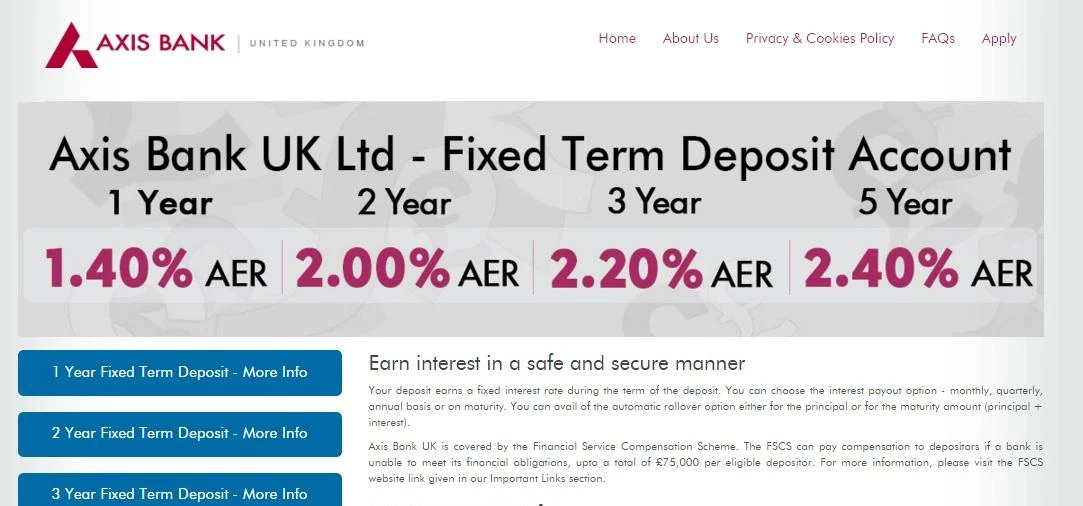 Axis Bank UK website from PBF Solutions