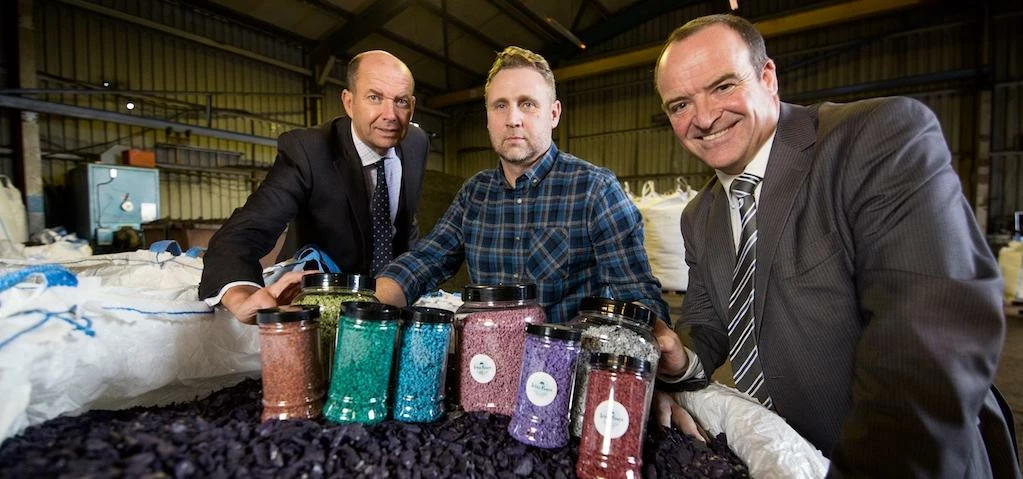 L-R: Jerry Scriven of MC Vanguard, with Safer Surfacing's Ian Glassbrook and Paul Humphray from MSI