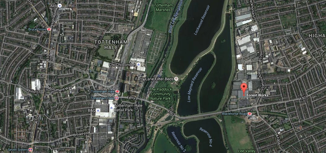 Location of the new Forest Works scheme in Walthamstow. Source: Google Maps.