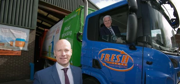 Craig Lavelle (MD of Fresh Start Waste Services, driving the lorry) and Andy Matley (RBS)