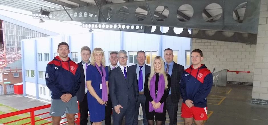 The 360 team in the North Stand at Craven Park with players George Milton and Chris Clarkson.