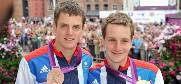 Leeds' triathlon stars (l-r) Jonathan and Alistair Brownlee (shown here in Leeds celebrating their O