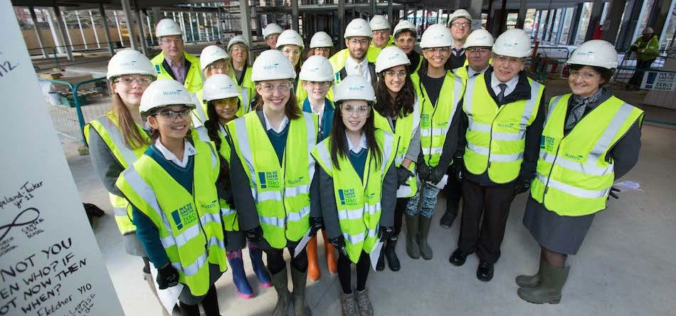 Pupils at the topping out ceremony