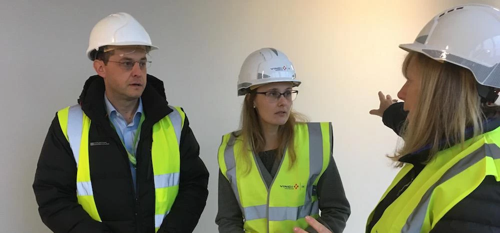 L-R: University of Cumbria surveyor Nigel Beedon; Lancaster and Fleetwood MP Cat Smith; and the dire