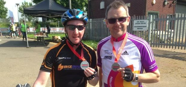 Bizspace's MD Gareth Evans and building surveyor Andrew Ainsworth practice their pedalling.