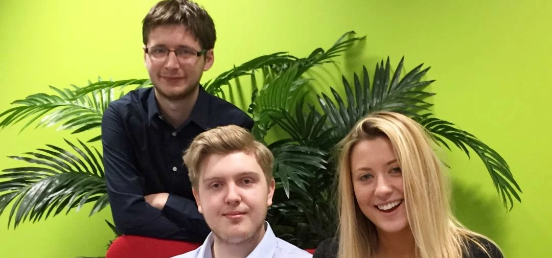 l-r Martin Moxon, Craig Ayre and Jade Elliott, Scott Logic's new interns in Newcastle