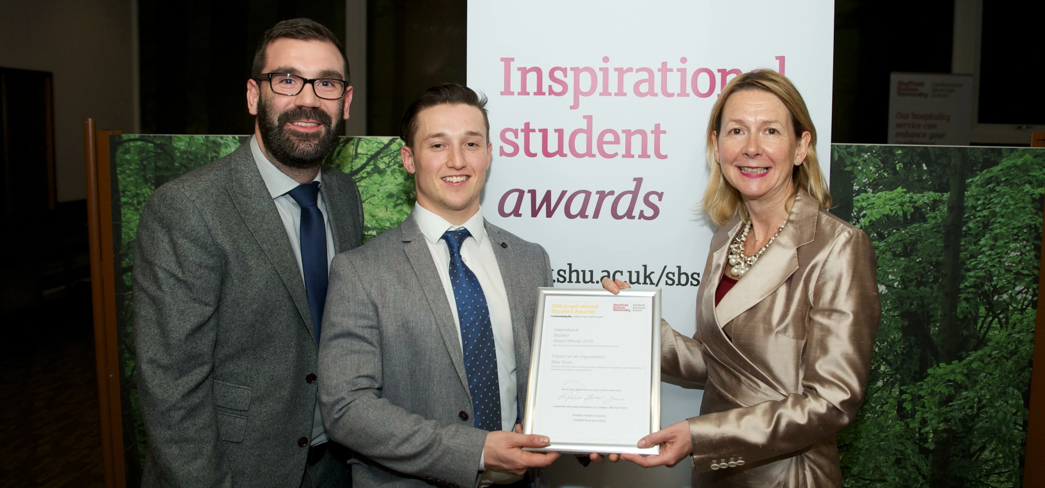 Inspiring colleagues and fellow students: l-r: Adam Walsh, Alex Gore, and Helen Phillips, Chair of C