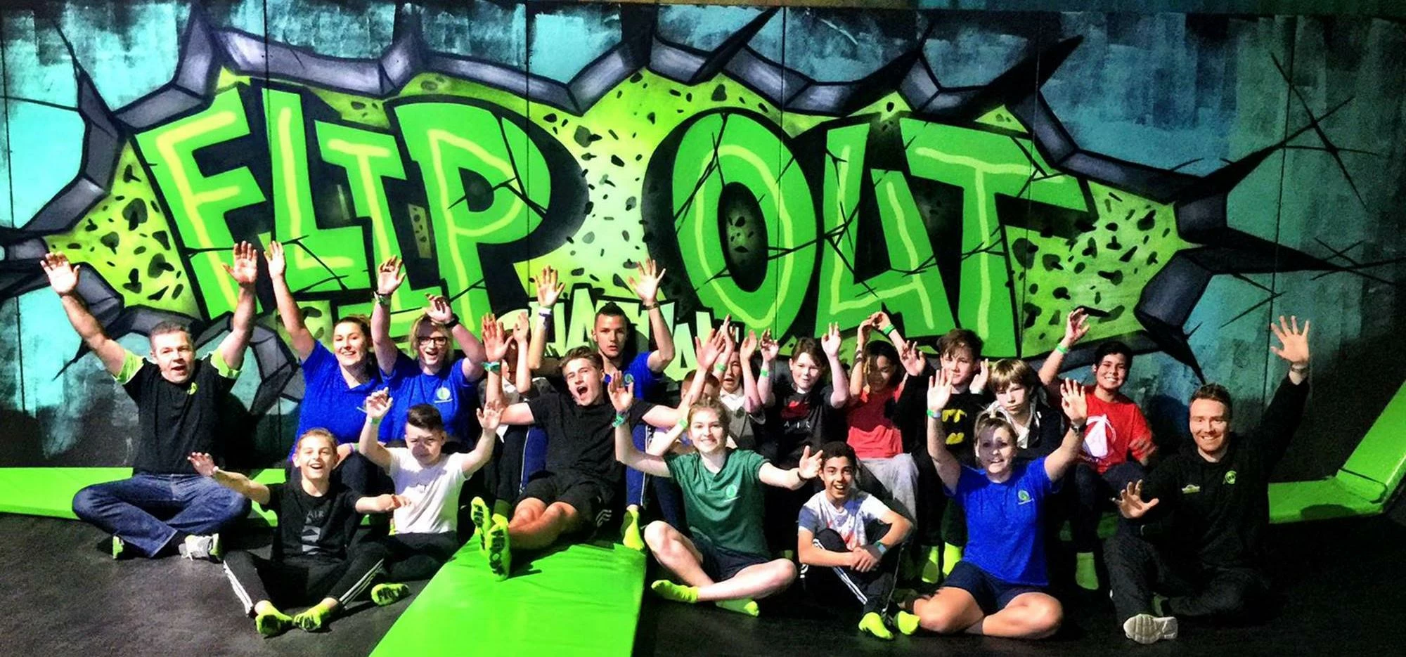 Pupils from Greenacre School in Chatham enjoy a coaching session at Flip Out.