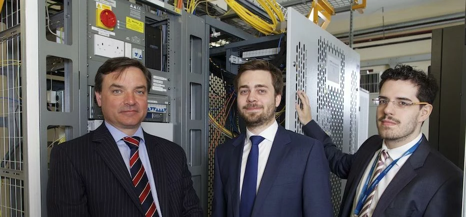 Paul Gower of Finance Yorkshire and Oliver Bryssau and Henri Wust of Origin Broadband.
