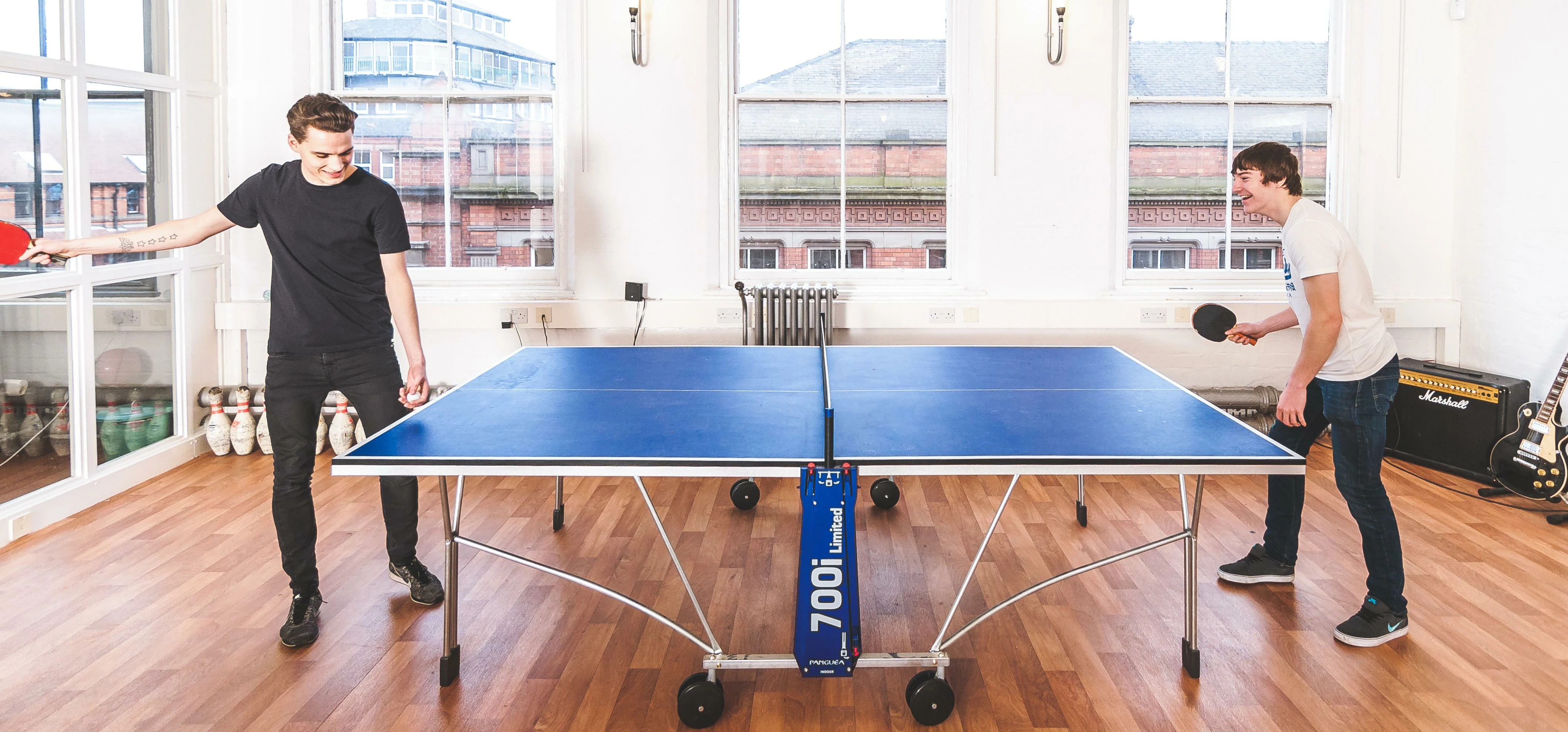 Introducing sports into an office space can improve productivity, as seen here at Impression.