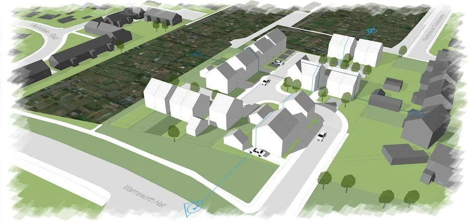 A 3D image of the proposed residential development at a disused Yorkshire Water Reservoir site in Wa