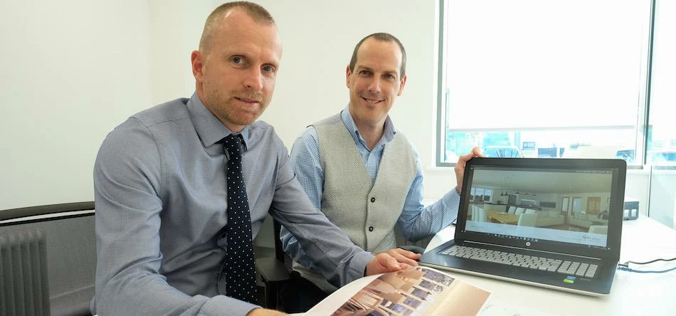 Adrian Williams (left) with Odyssey Systems’ Andrew Middlemiss (right) in the new Apto Design office