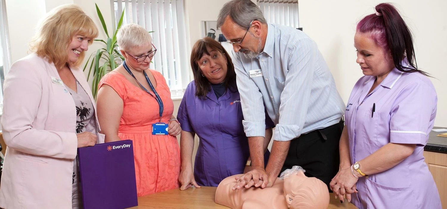 At Age UK’s Whitley Bay Care Academy are Kelly Harrison of TyneMet College (second left) with Age UK
