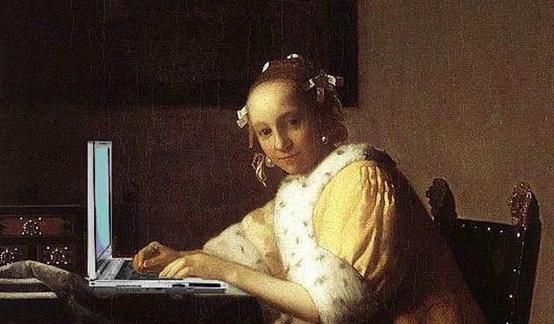 Portrait of a Lady Blogging, after Vermeer