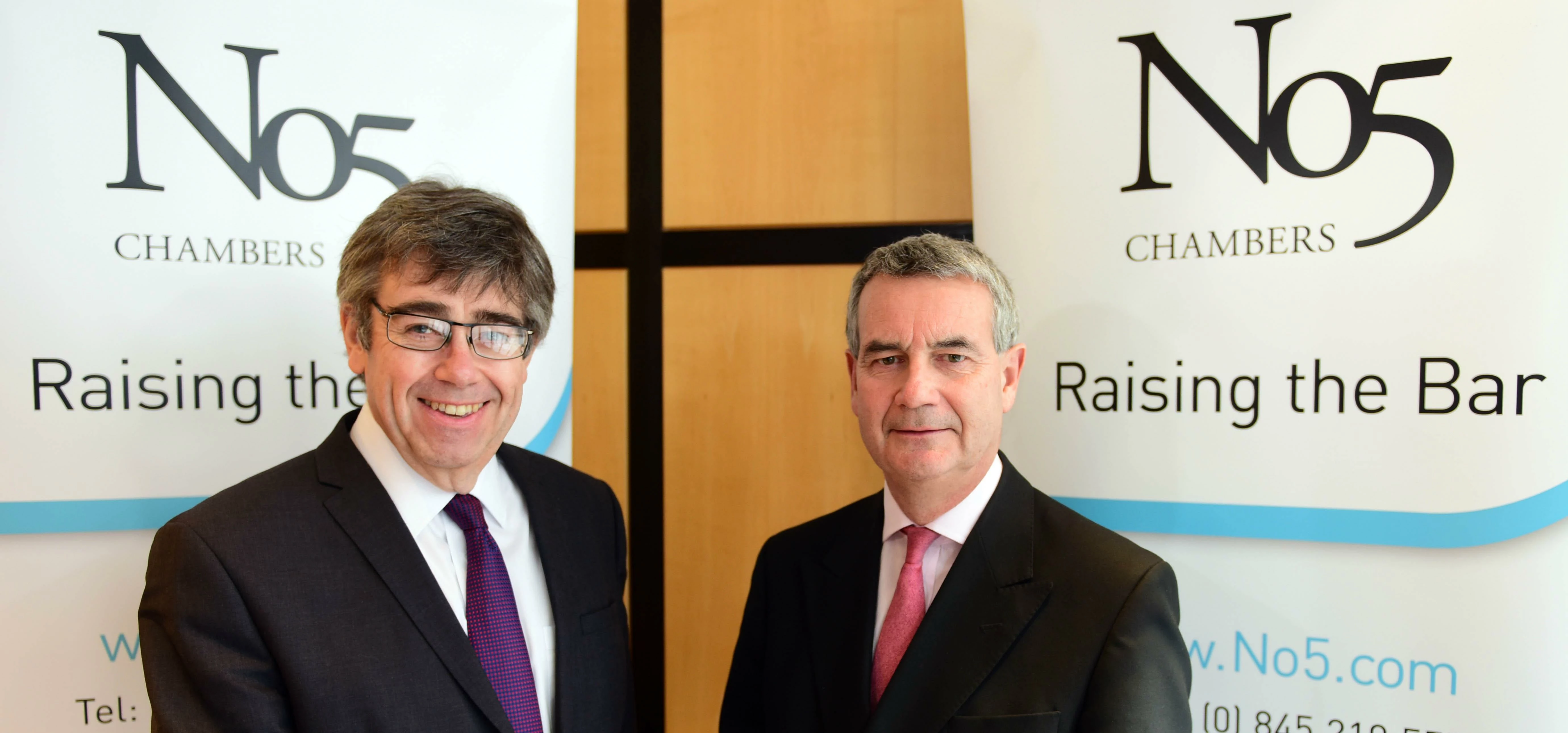 Mark Anderson QC, left, will take over as Head of Chambers at No5 Chambers from Paul Bleasdale QC, r
