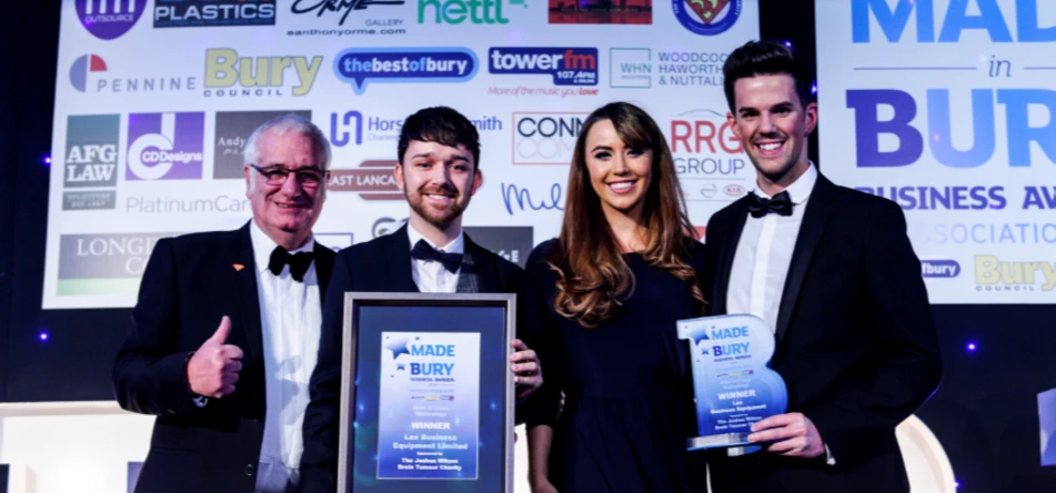 Award sponsor Joshua Wilson Brain Tumour Charity, and Adam Wilcox, Suzanne Elphick & Sam Elphick fro