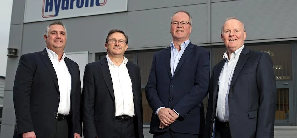 From left, Hydrofit directors Lee Hinchcliffe and Tony Kay with Altec CEO Alastair  Waite and Quick 