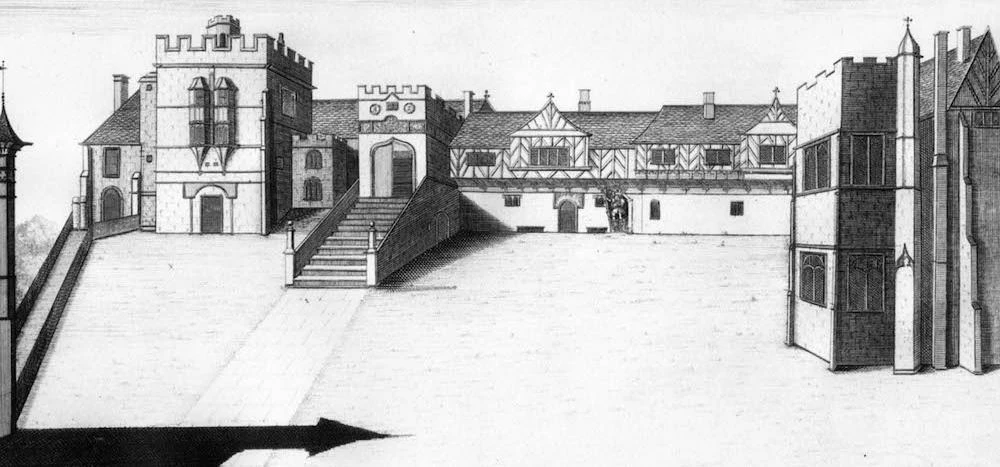 An engraving of the Tudor house at Norton Priory, dated 1727. Image: Buck brothers - Wikimedia Commo