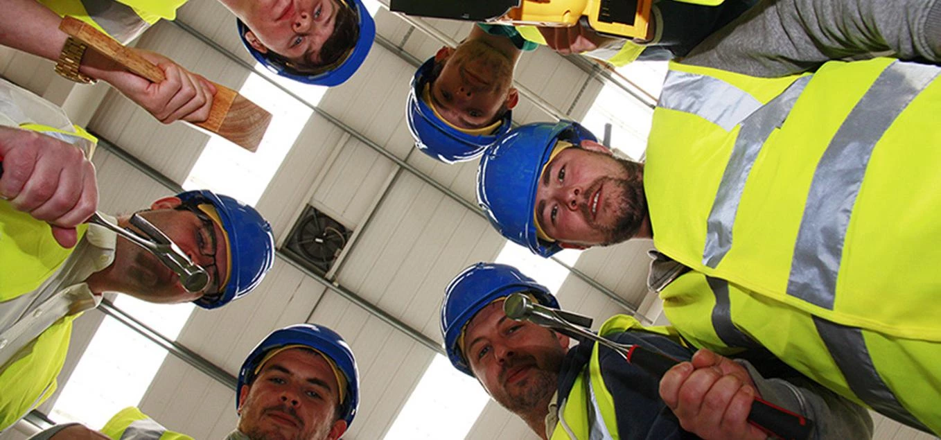 Graduates of the very first construction course at Derwentside College, including ‘new’ apprentices