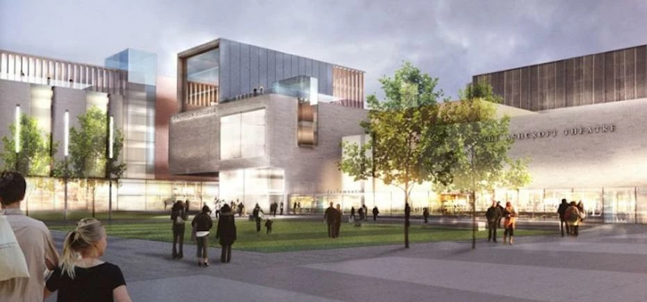 The new look Croydon College, Fairfield Halls and the surrounding College Green area.