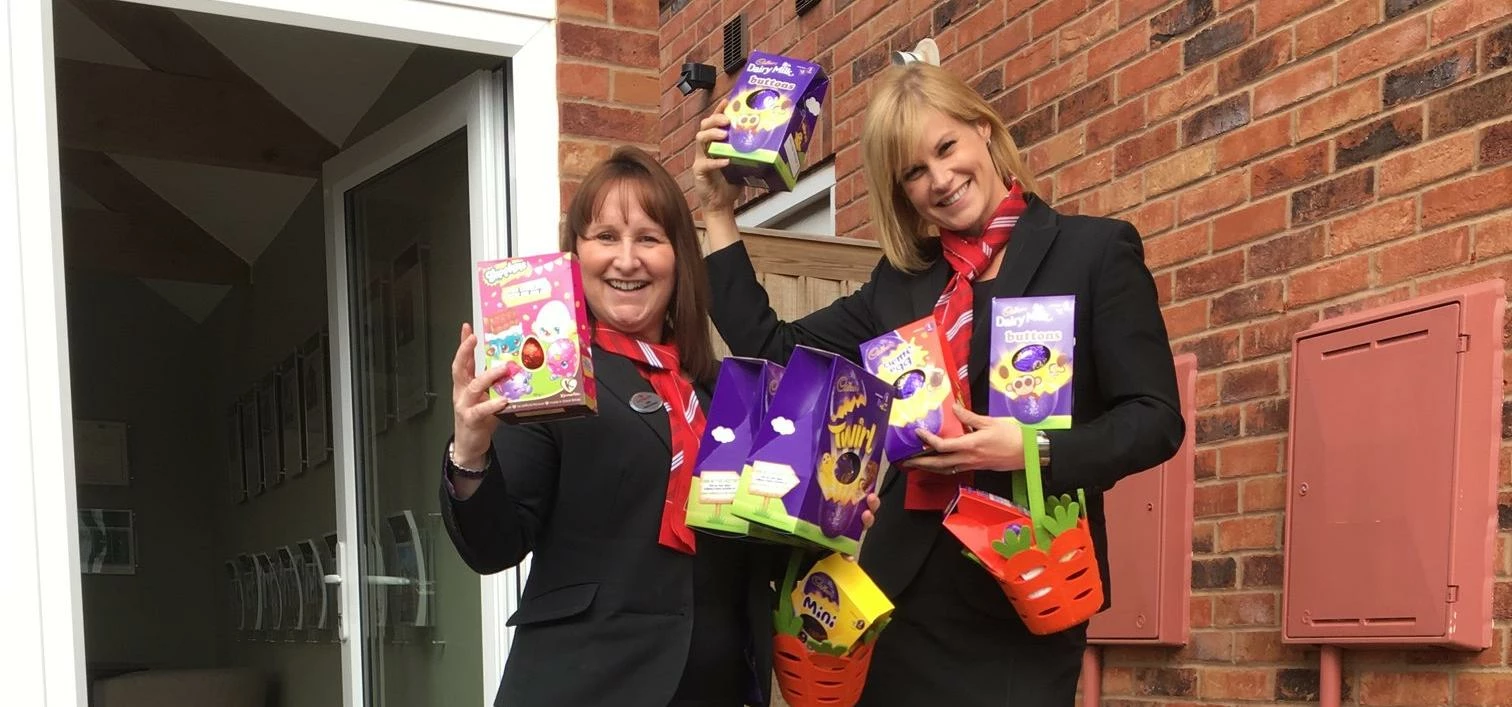 Sales consultants Sarah Ducker and Julie Cliff have been entrusted with the Easter bunny's eggs
