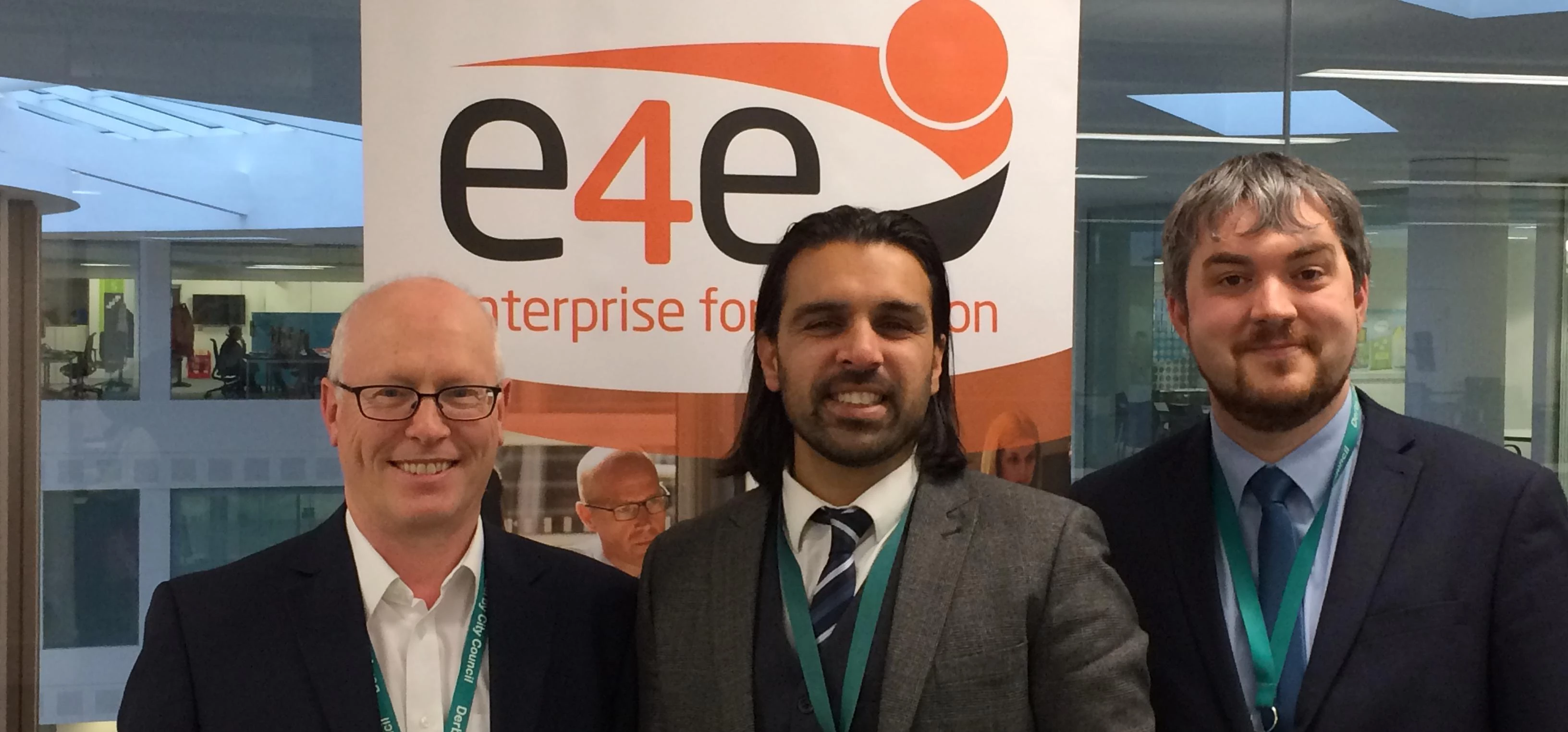 Paul Makinson, deputy e4e broker; Arshad Iqbal, e4e broker; and James Wakefield, project co-ordinato