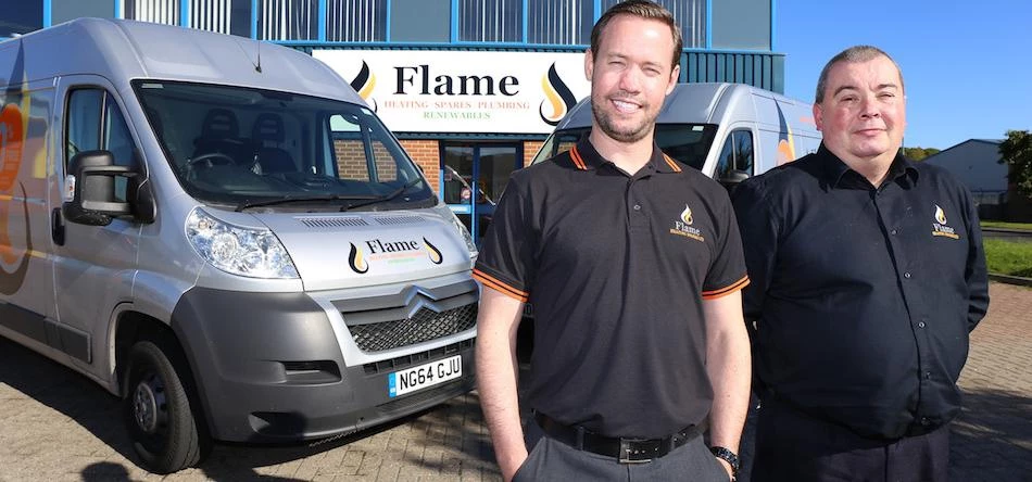John Savage, managing director of Flame Heating Spares, with sales director, Gary Riseborough