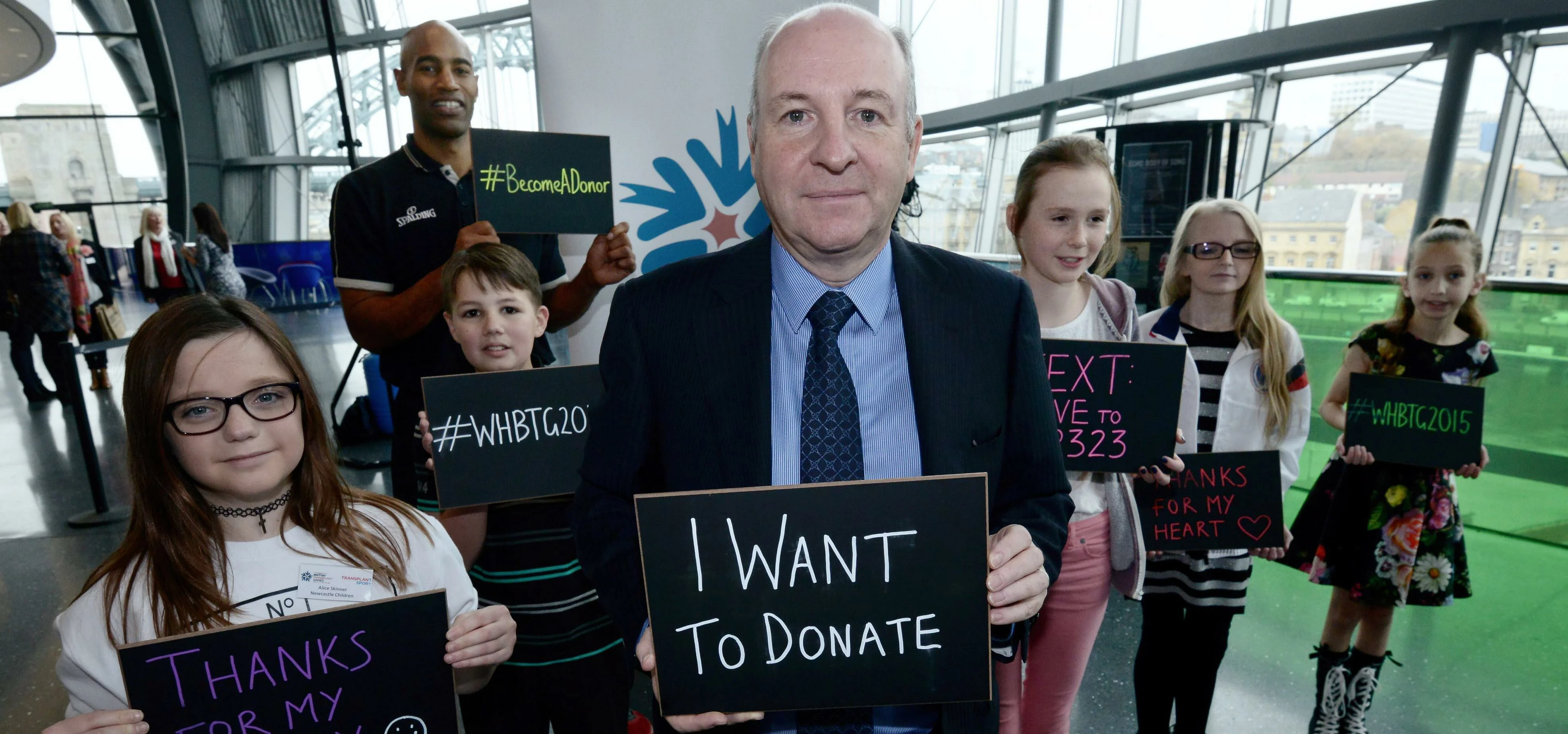 TSG founder Graham Wylie with supporters of the 2015 NewcastleGateshead Transplant Games