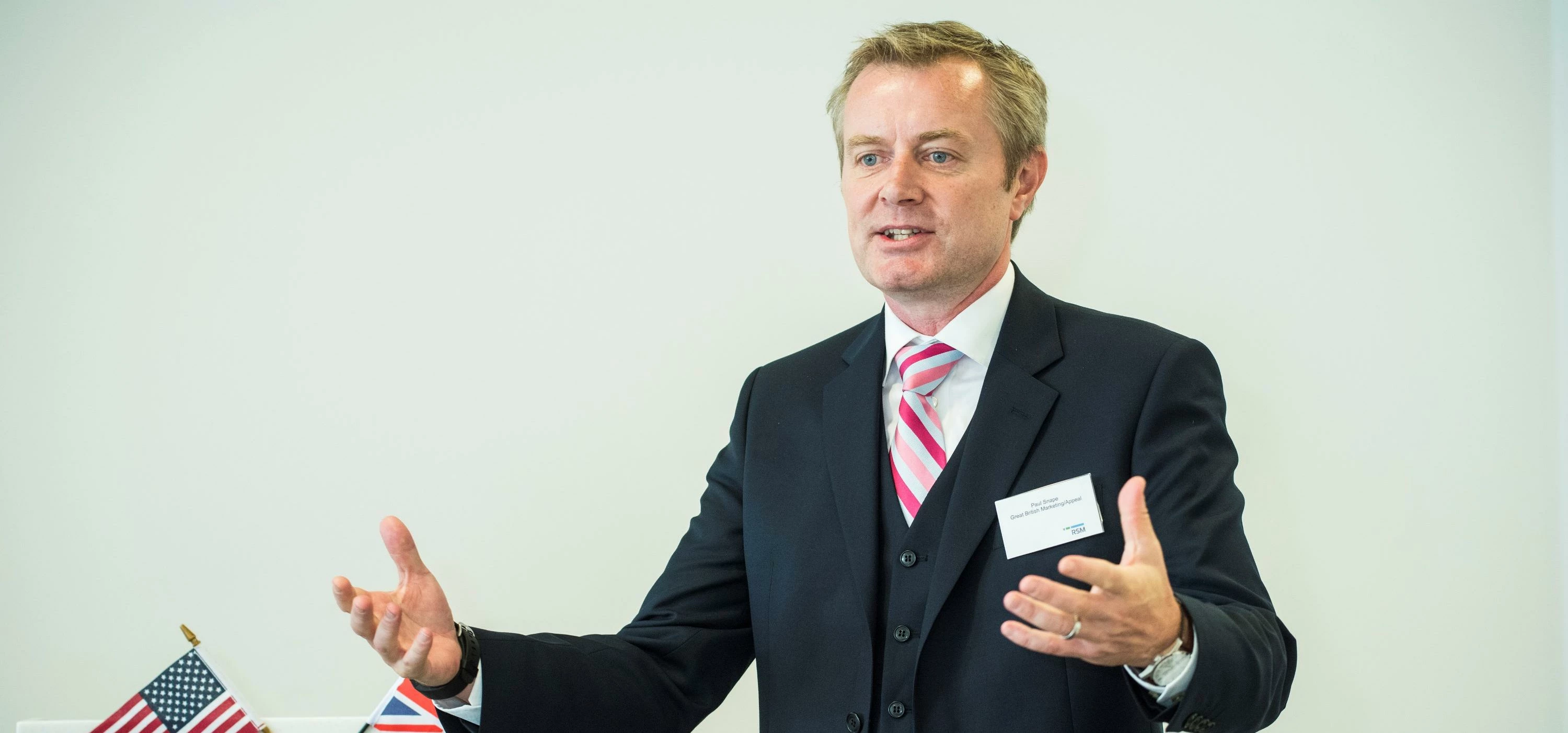 Photo shows: Paul Snape of Great British Marketing advises clients in the UK and USA