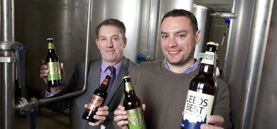 John Ellis of Finance Yorkshire with Sam Moss, founder of Leeds Brewery.