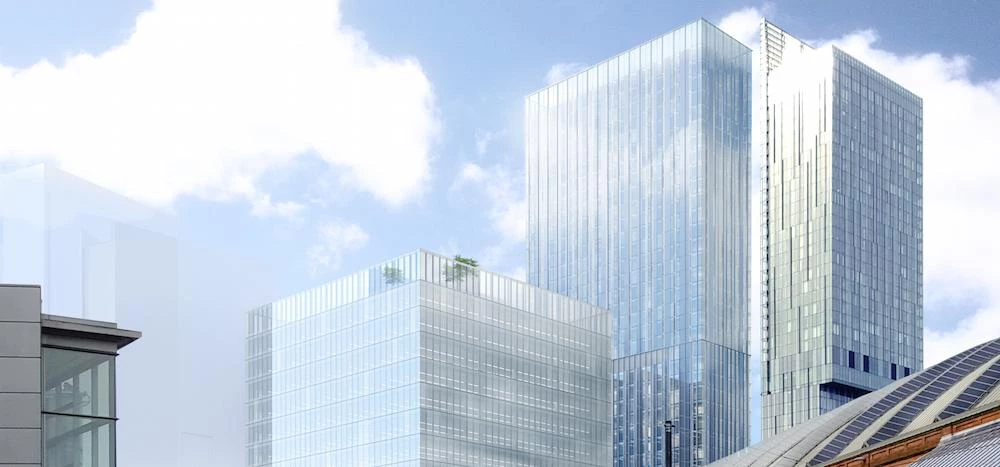A CGI of the two new buildings next to the existing Beetham Tower (right)