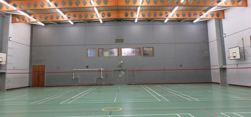 Inside the refurbed sports hall at Cheadle Hulme High School