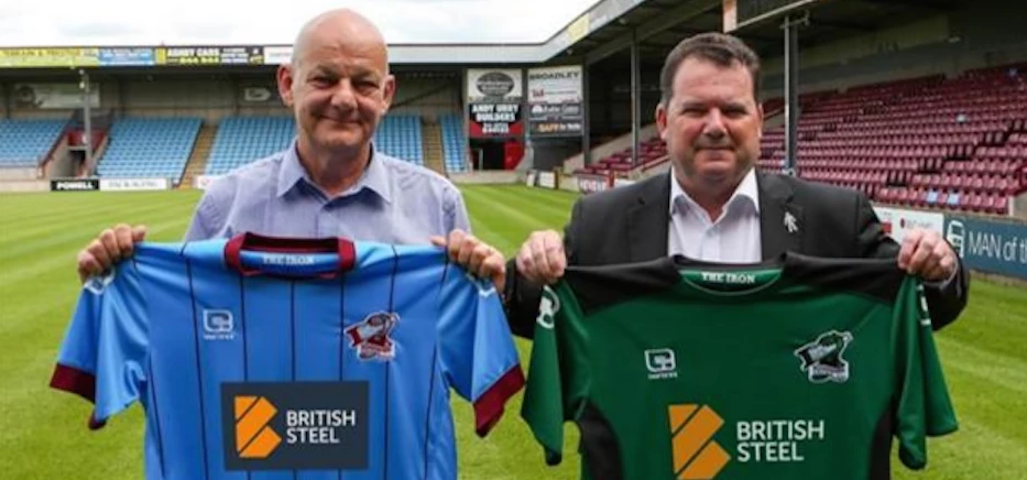 Scunthorpe Site Multi-Union Chairman Paul McBean with Iron chairman Peter Swann and the club's new h