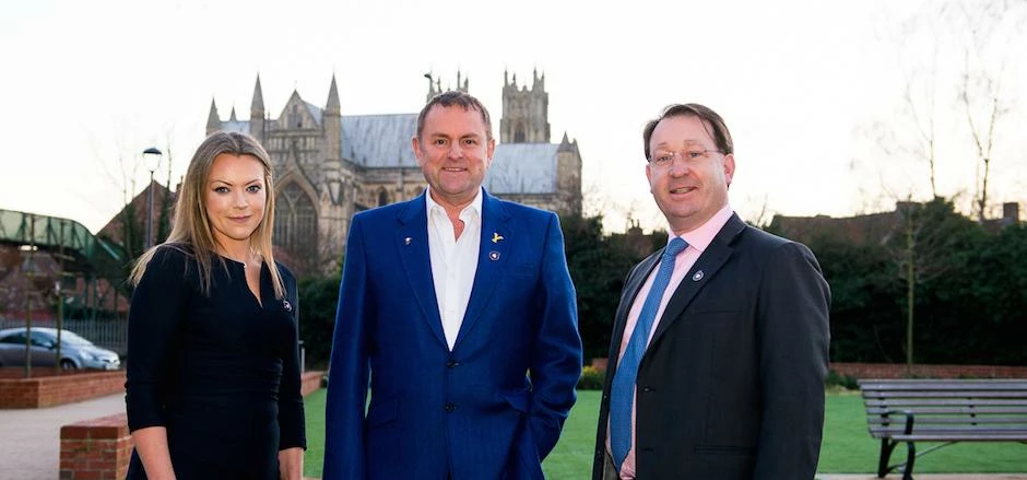 Destination Beverley Chair Sally Iggulden with launch event keynote speakers, Sir Gary Verity from W