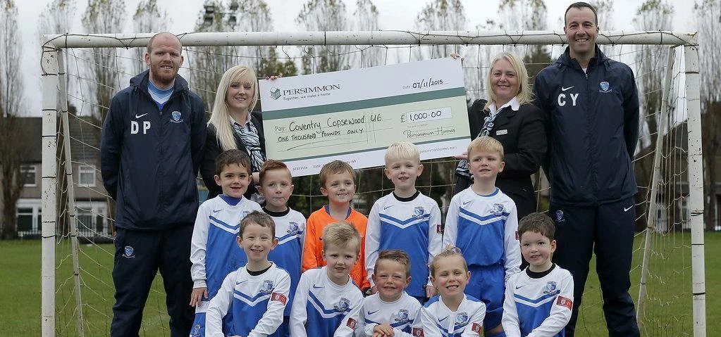 Coventry Copsewood’s under-six team with their team managers and representatives from Persimmon Home