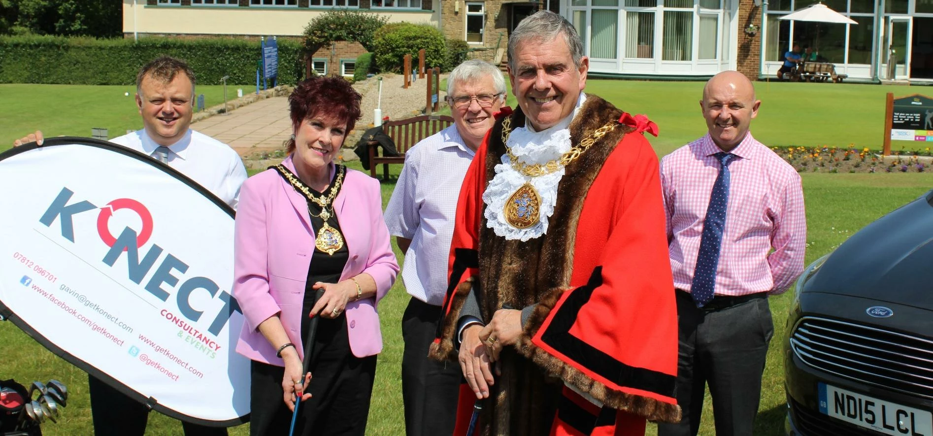 Mayoress, Mrs Carol Curran and Mayor of Sunderland, Cllr Barry Curran with Gavin Brown from The Kone