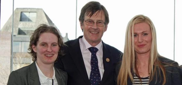 (l-r): Lacey Harrison, ICE President Professor David Balmforth and Charlotte Gibb