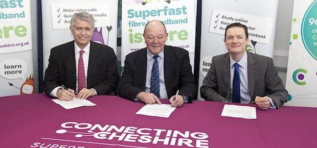 (From left) BT’s managing director of Next Generation Access Bill Murphy, Deputy Leader of Cheshire
